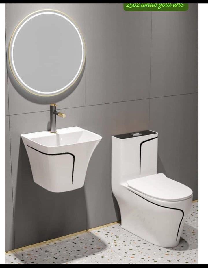2-tier matte black and gold aluminum bathroom wall shelves